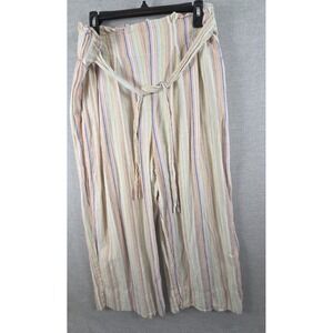 Zac & Rachel Linen Pants XL Rainbow Pastel Stripe Cropped Boho Coastal Lagenlook